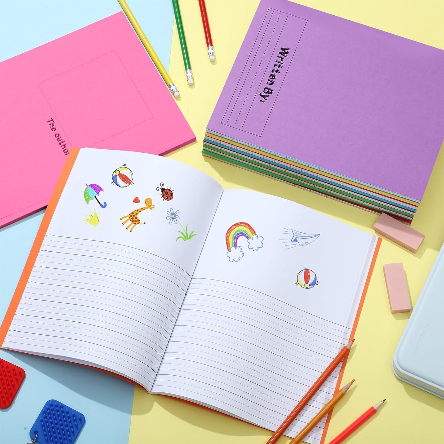 Henoyso 24 Pcs 120 Pages Primary Composition Notebooks K-2 9 3/4 x 7 1/2 Inch Journals Primary Journals Blank Books for Kids to Write Stories Kindergarten (Classic Color)