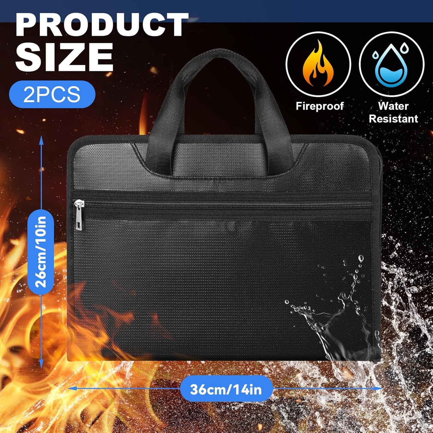 Henoyso 2 Pcs File Organizer Expanding Folder 13 Pockets Fireproof &Waterproof, Organize Receipts,Bills&Important Document Bag with Handle and Zipper Labels for Letter A4 Files,Home Office & School