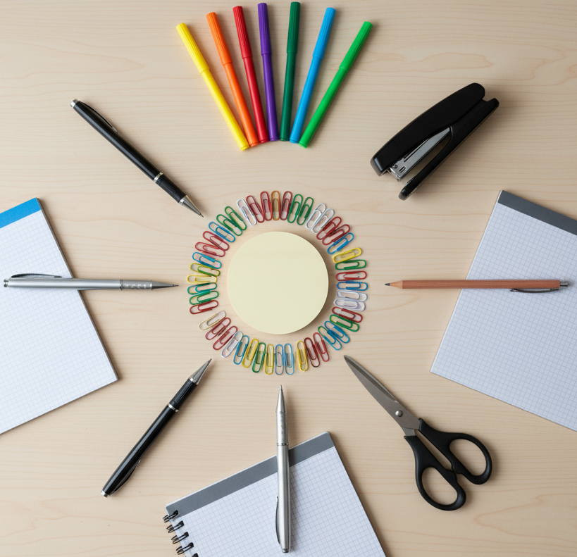 circle photo of office supplies, make it a real photo